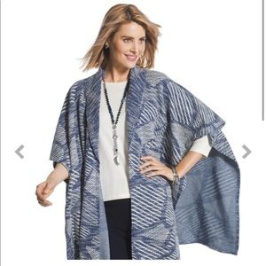 Chico's Patterned Petra Ruana Wrap Geometrical Blue White OS